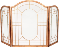 3 Fold Antique Copper Leaded Glass Fireplace Screen