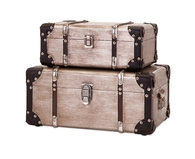 Baker Aviation Aluminum Clad Suitcases Trunks - Set of 2