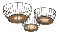 Benito Wine Country Wood and Metal Baskets - Set of 3