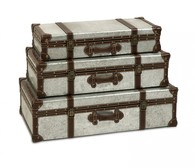 Brown and Gray Galvanized Trunks Suitcase Style- Set of 3