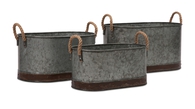 Camay Galvanized Tin Oval Tubs - Set of 3 Rope Handles