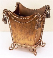 Antique Gold Iron Swag Tassel  Waste Basket