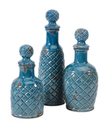 Antique Blue Decorative Bottles - Set of 3