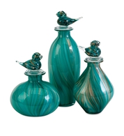 Aqua Bellatrix Glass Bird Stopper Bottles - Set of 3