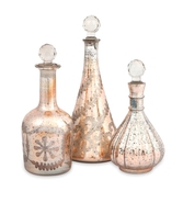Audrey Etched Glass Decanters - Set of 3 Mercury Glass
