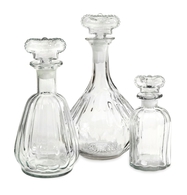 Clear Glass Decanters w/ Crown Stopper - Set of 3