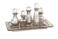 Crystal Globe Mini Bottles w/ Tray - Set of 6 Mercury Glass