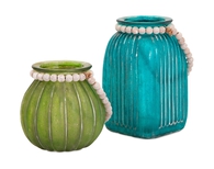 Alta Green Blue Colored Jars Coastal Decor - Set of 2