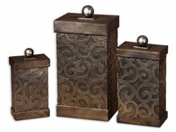 Antiqued Silver Leaf Scroll Boxes W/ Lids S/3