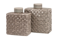 Basket Weave Ceramic Canisters Jars- Set of 2