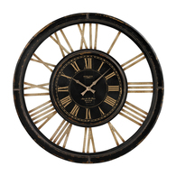 Black Cream Large Round Wall Clock With Distressed Handpainted Frame