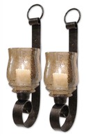 Amber Glass Small Iron Wall Sconces S/2