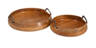 Rustic Coastal Round Wood Trays - Set of 2
