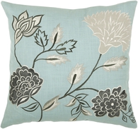 Aqua Gray Floral 18" x 18" Pillow  S/2
