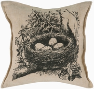 Black and Natural Bird Nest 18" x 18" Pillow  S/2