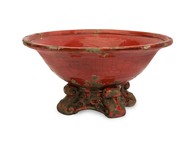 Distressed Tuscan Red Crackle Old World Pedestal Bowl