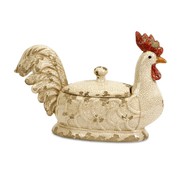 Distressed White Rooster Small Lidded Dish