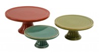 Red Blue Green Pedestal Cake Plates - Set of 3