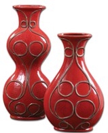 Crackle Red Modern Vases S/2