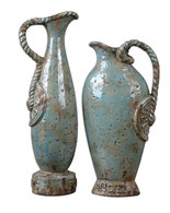 Distressed Blue Vases Jugs Old World