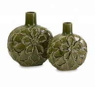 Green  Dimensional Ceramic Flower Vases - Set of 2