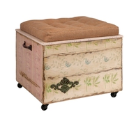 Tufted Linen Crate Storage Ottoman with Casters