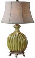 Aged Green Crackle Ribbed Table Lamp