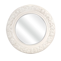 Antique White Round Floral Carved Round Mirror