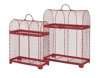 Red Iron Wire Bird Cages - Set of 2
