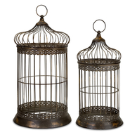 Vintage Look Distressed Dome Bird Cages - Set of 2