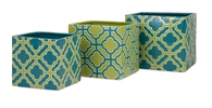Blue Green Quatrefoil Ceramic Planter - Set of 3