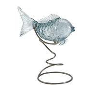 Pisces Blue Glass Fish Statuary on Metal Stand Coastal Decor