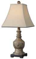 Antiqued Taupe Table Lamp Square Bell Shade
