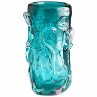 Cyan Blue Turquoise Art Glass Vase - Tall