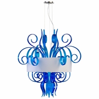 Large Blue Glass Jellyfish Pendant Light Fixture w/ White Shade