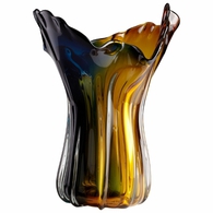 Amber and Blue Art Glass Vase - Large