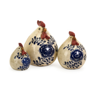 Blue and White Chickens Statues- Set of 3
