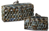 Blue Black Ceramic Boxes S/2