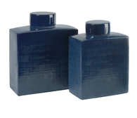 Blue Ceramic Lidded Jars - Set of 2