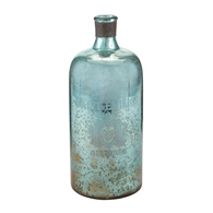 13" Aqua Antique Mercury Glass Bottle