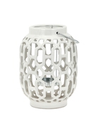 White Graphic Cutout Ceramic Candle Lantern - Small - Irresistible