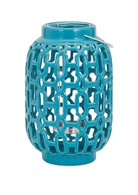 Blue Graphic Cutout Ceramic Candle Lantern - Large - Reflective